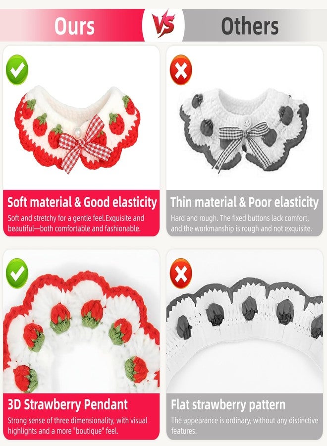 Aoeeki Cat Collar Breakaway, Kitten Collar with Cute Bow Tie Strawberry Pattern Comfortable for Kitty and Small Puppies, Bandana Fits Neck 2-3 Inches (White) - Image 3
